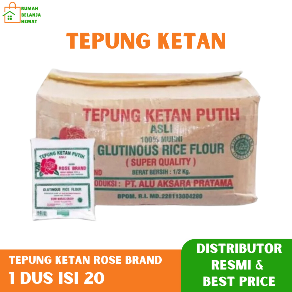 

Tepung Ketan Rose Brand Glutinous Rice Flour Kemasan Dus isi 20 Bungkus 500gr