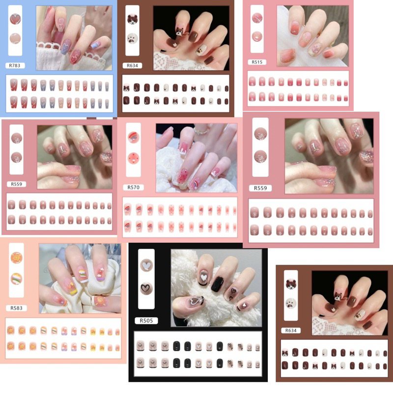 [✅bisa COD][✅Gratis LEM dan KIKIR ] (DK0226) 24pcs/ set Kuku Palsu Pendek Panjang Imitasi Nail Tip E