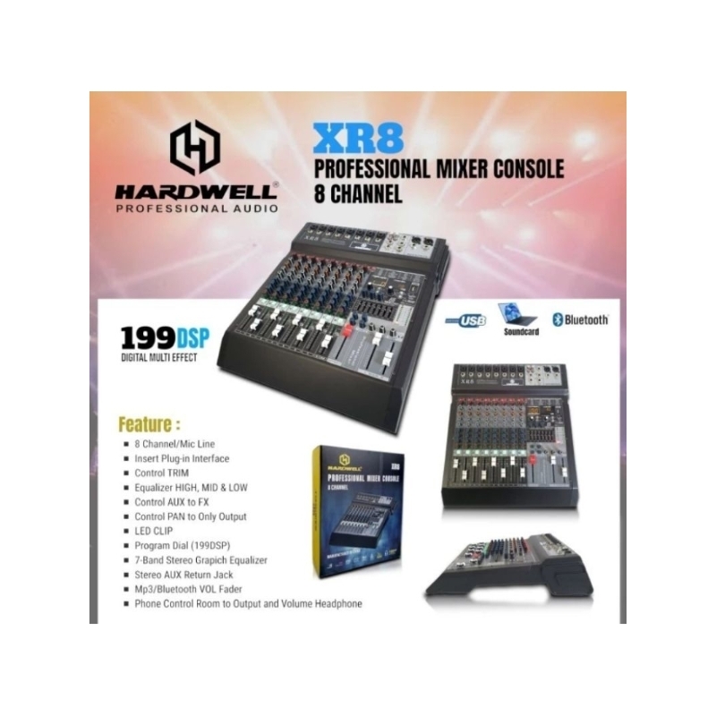 Mixer Audio Mixer HARDWELL XR8 Mixer 8 channel usb-bluetooth