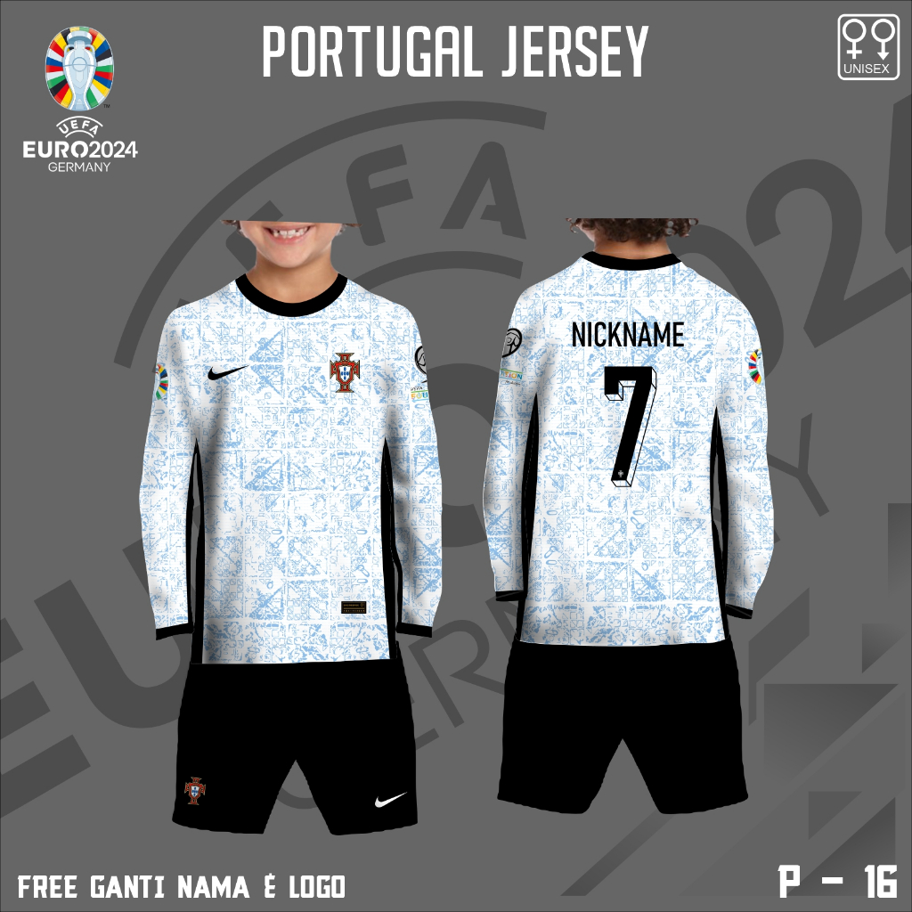 Setelan jersey anak bola portugal piala eropa 2024 kaos baju timnas portugal lengan panjang free cus