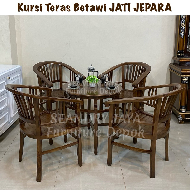 KURSI TERAS FULL KAYU JATI JEPARA 4+MEJA/Santai/sofa tamu kecil/rumah makan/office/kantor/vila/hotel