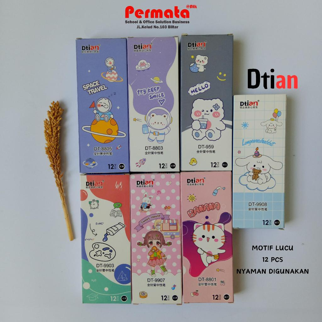 

(1 PACK 12PCS) Pulpen DTIAN Hitam 0.38mm MOTIF LUCU\BOLPOIN MOTIF