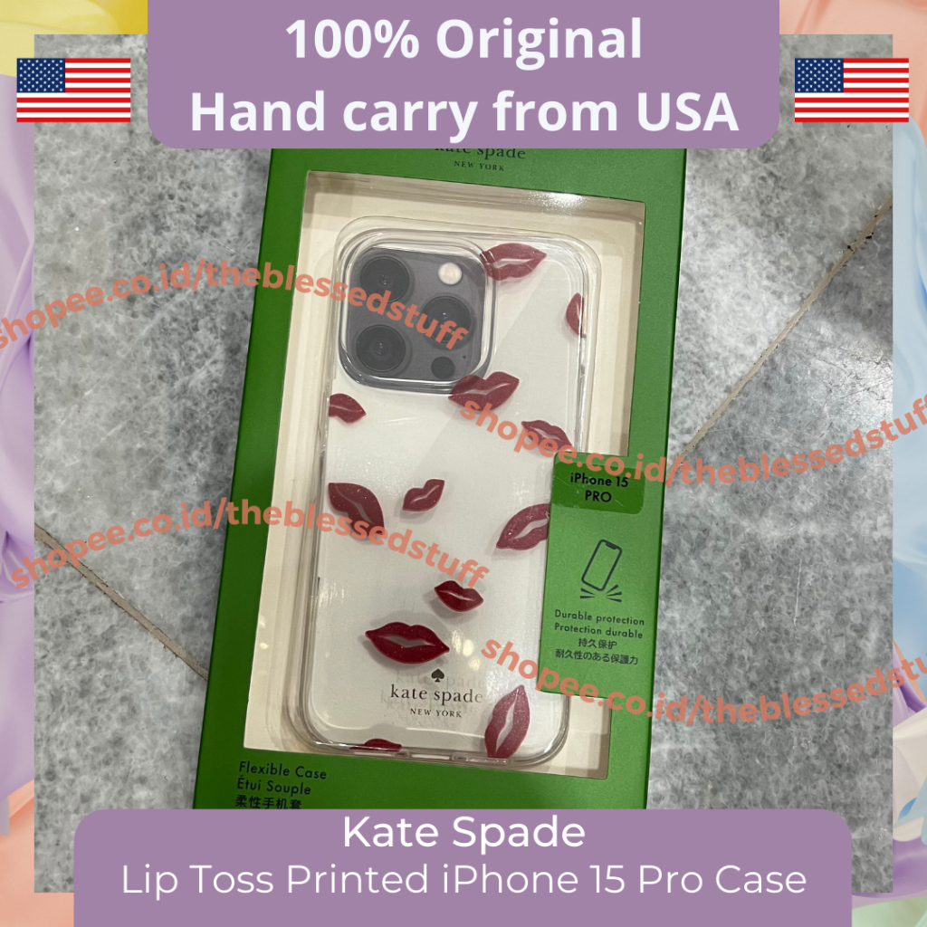 Kate Spade Lip Toss Printed iPhone 15 Pro Case Clear Case 100% Original USA
