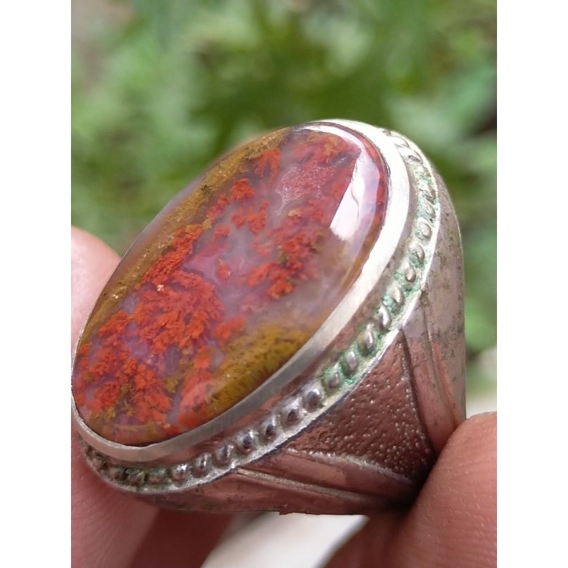 cincin batu akik natural lumut merah garut