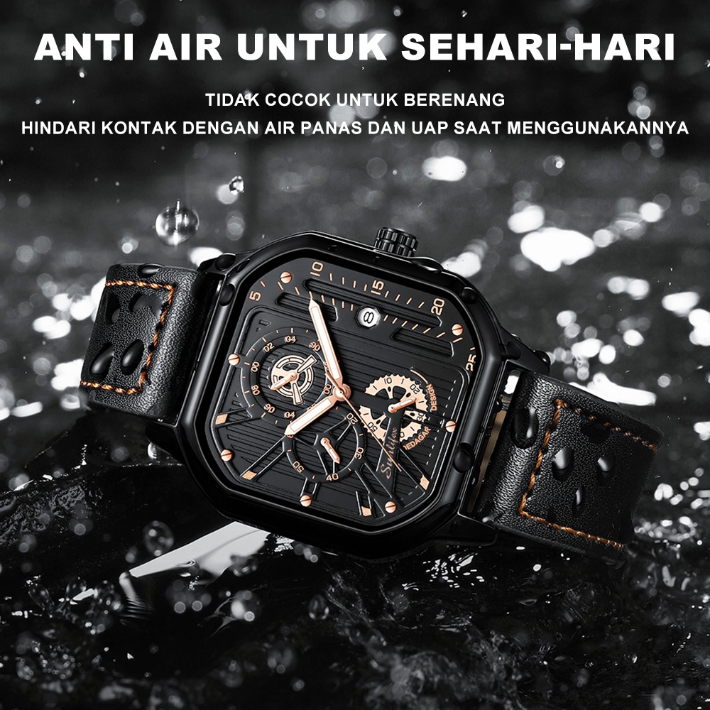 Sunlifex Jam Tangan Pria 9095 Kuarsa Olahraga Kasual Tali Kulit Pria Jam Tangan Cowok-5