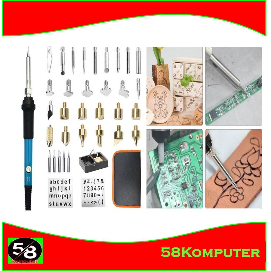Solder Lukis Kayu Solder Ukir Kayu Wood Burning Pen Pyrography 37 Set Alat Ukir Kayu Kaligrafi Pirog