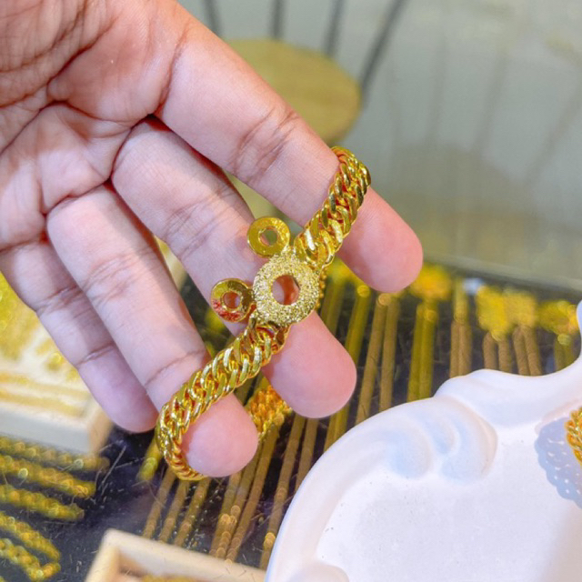 gelang sisik naga micky Lapis Emas 24krt Crum Emas Muda 14gram gelang Cewek Replika Premium Gold