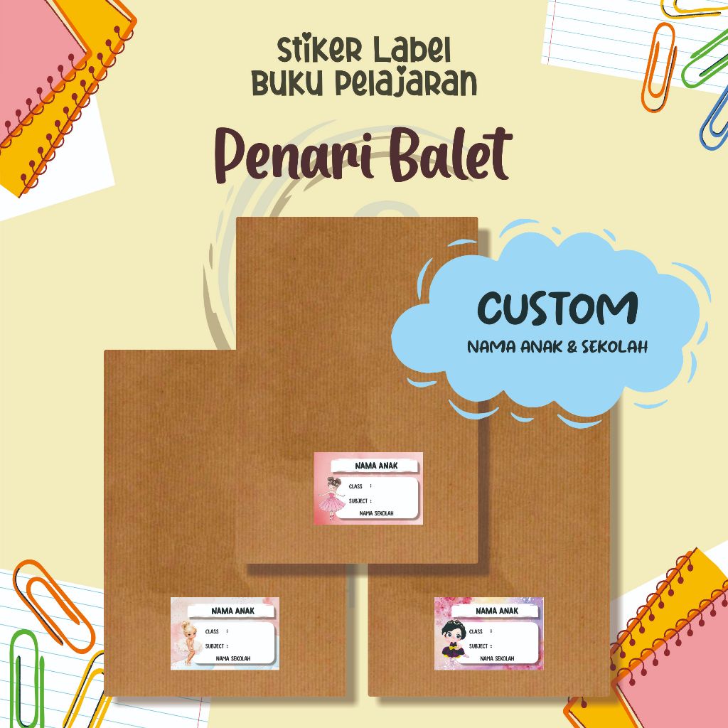 

( 30pcs ) Stiker Label Buku Pelajaran TEMA PENARI BALET / Stiker Mapel Sekolah / Stiker Custom Nama Anak / Stiker Label Efek Hologram