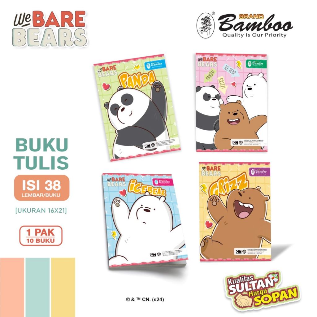 

Bamboo Buku Tulis Kwarto 38 We Bare Bears [1 pak/10 buku]