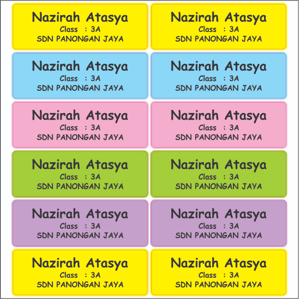 

Label Nama Vynil Colorful Tahan Air