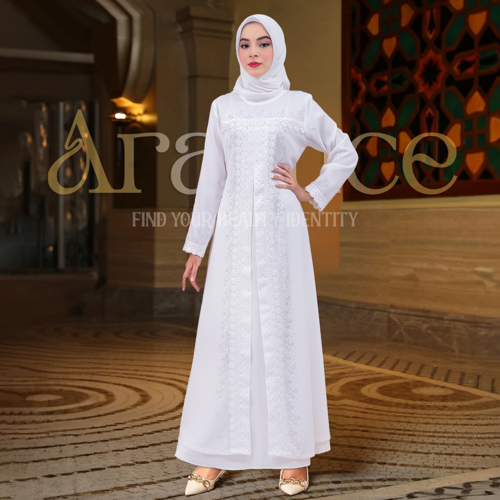 [ ARALLUCE ] Baju Dress Gamis Putih Wanita Muslim Kekinian Terbaru ARL 012 / Abaya Warna Putih Turke