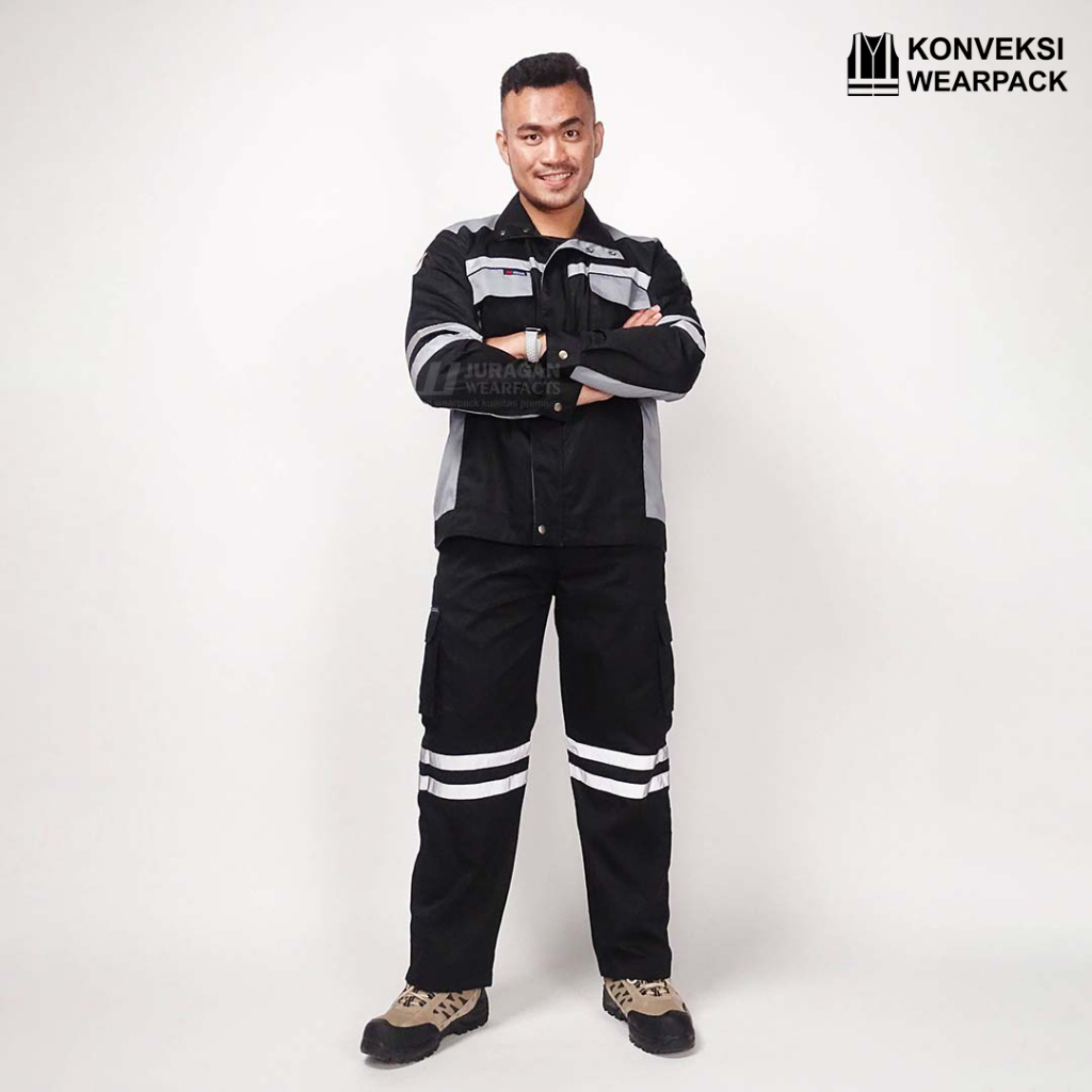 Wearpack Safety Setelan Atasan Hitam Abu Celana Hitam
