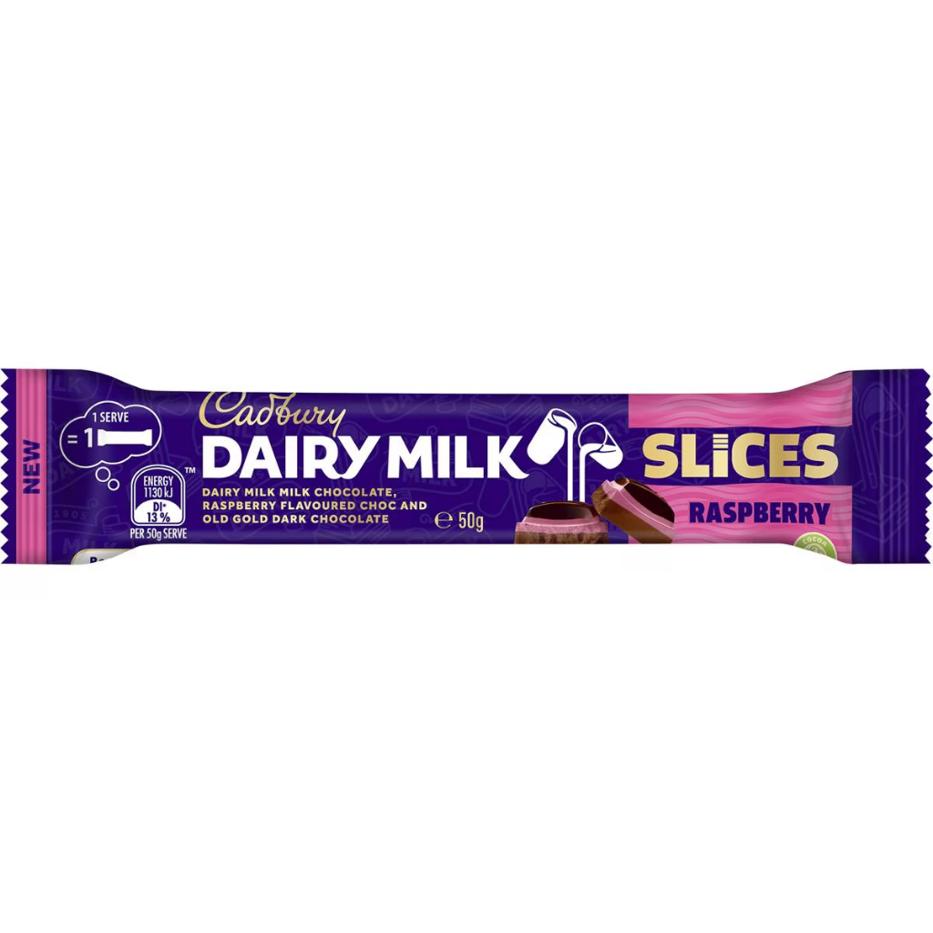 

Cadbury Slices Raspberry Chocolate Bar 50g