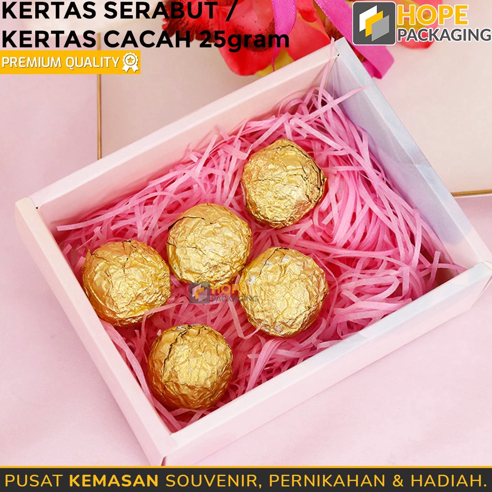 

STOK SEDIKIT Kertas Serut Serabut Isian Hampers Kertas Cacah 25gr Alas Kotak Kado Packing Shredder Paper Kertas Isian Kotak Hampers Kertas Packing