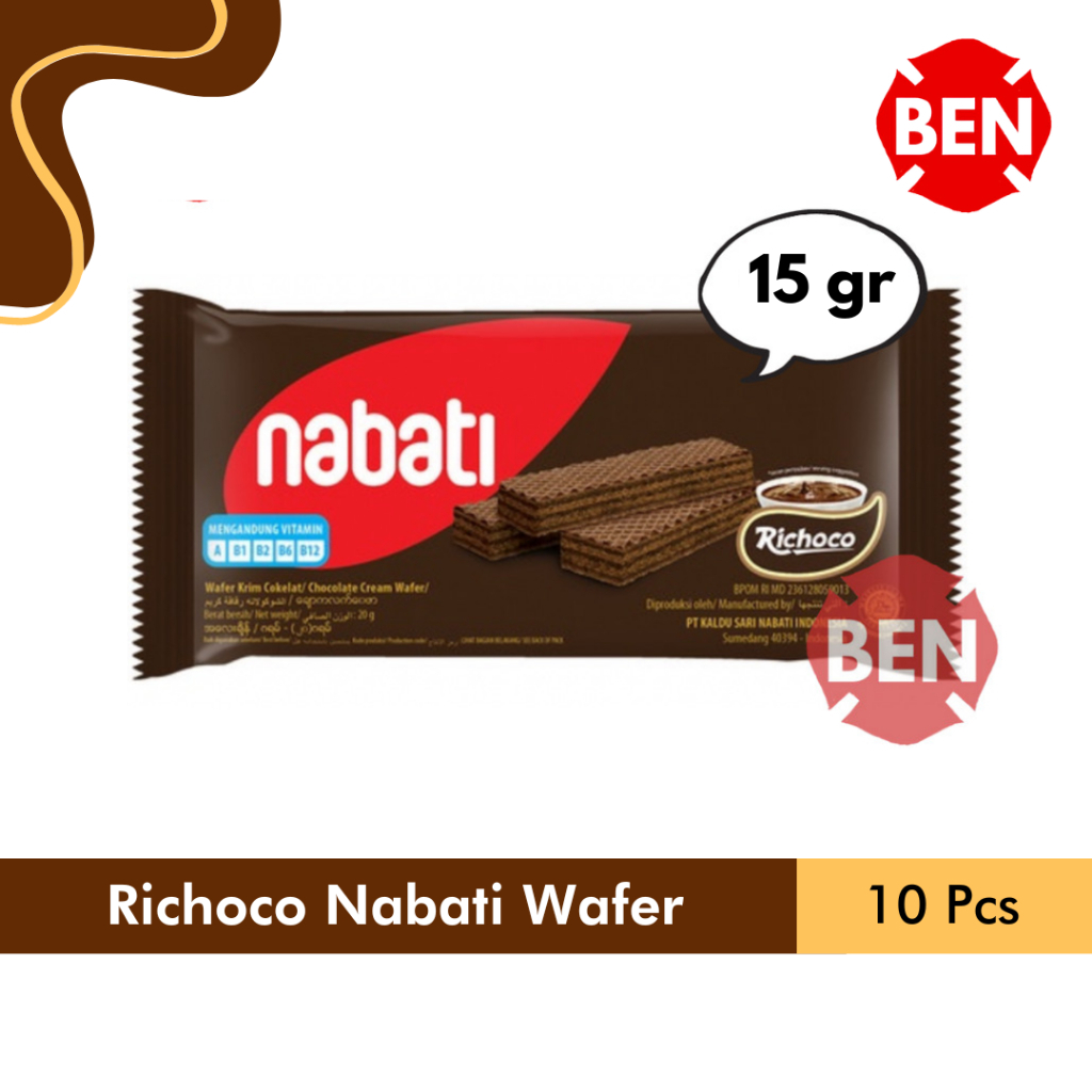 

Richoco Nabati Wafer Coklat 1 Renceng 10 Pcs 15g 15gr Chocolate 1000
