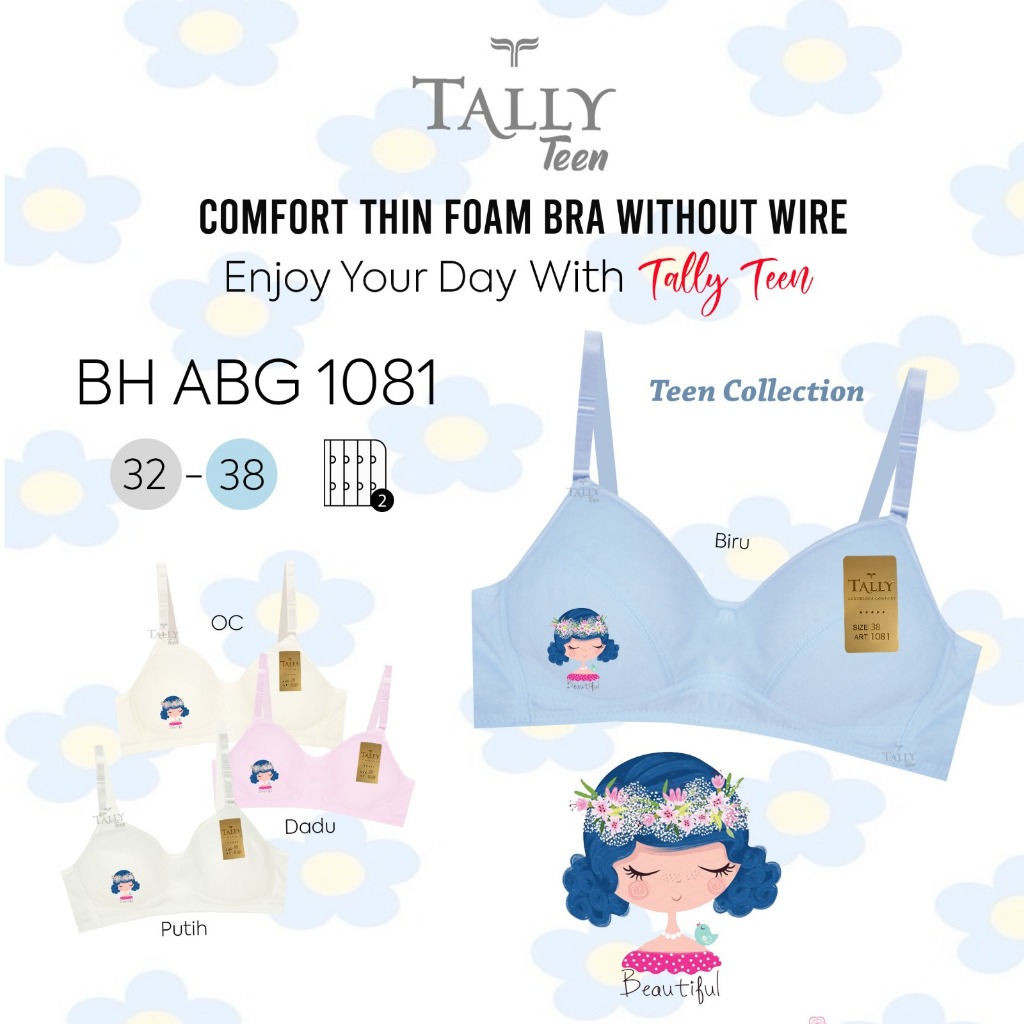Bra Remaja tally 1063 & 1081/ Bra ABG Tally SMP-SMK/Miniset Step 2 tally Tanpa Kawat /Miniset Step 2