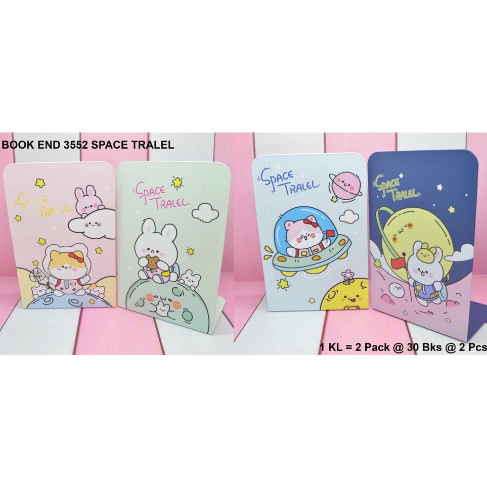 

penahan buku atau stand book dari besi motif space tralel