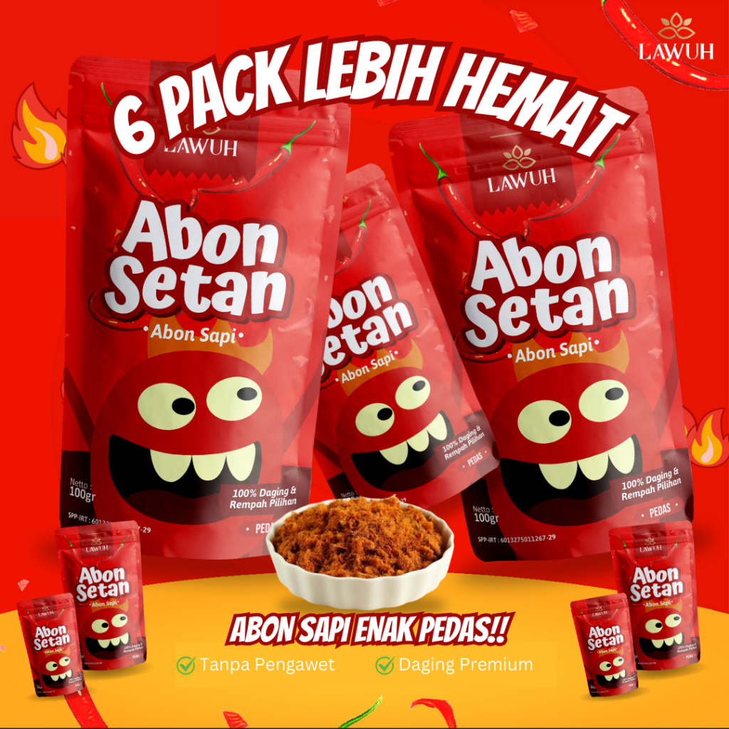 

Abon Setan - 6 Pack - Abon Sapi Boyolali - Abon Pedas