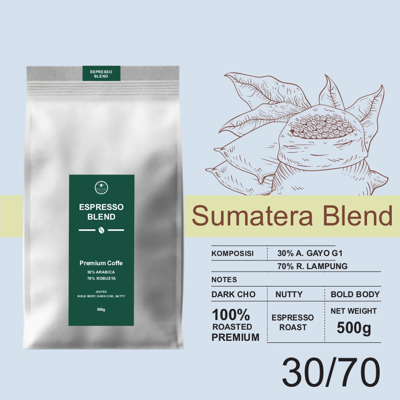 

Kopi Espresso Blend Sumatra A30 R70 - 500 gr | Biji/Bubuk