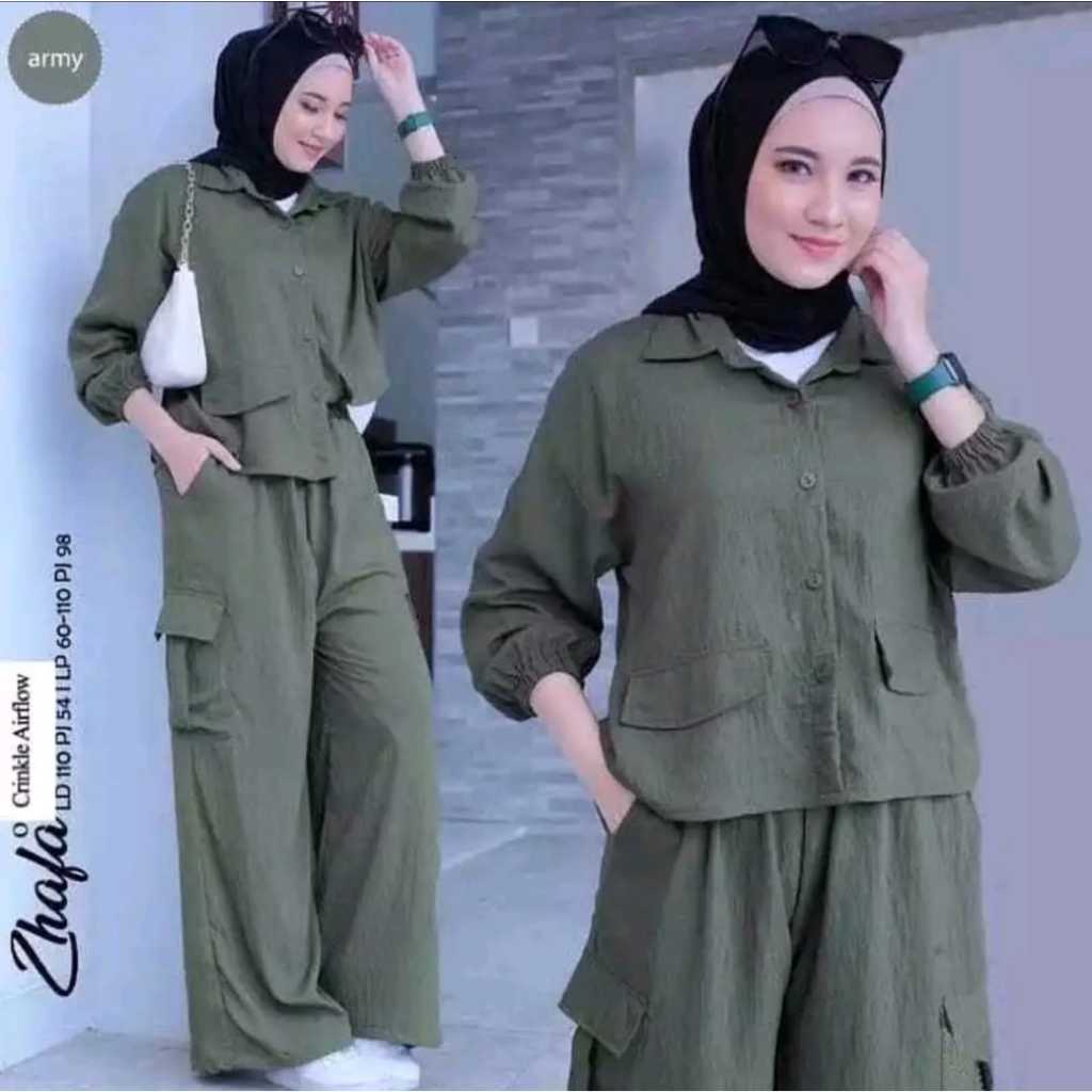 Setelan Cargo JUMBO LD.110.120.130CM XL.XXL.XXXL // Set Crinkle Airflow // One Set Polos // Setelan 