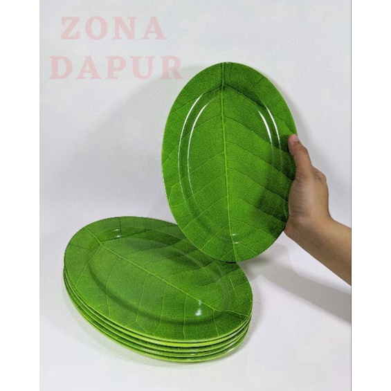 6 pcs  1 lusin  Piring Oval Melamin Motif Daun 1 inch Piring Saji Melamin Daun Piring Melamine Oval 