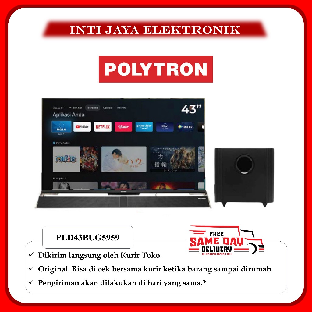 TV POLYTRON 43 INCH 4K UHD SMART CINEMAX SOUNDBAR GOOGLE TV 43INCH PLD 43BUG5959 PLD43BUG5959 43BUG 