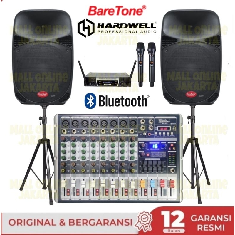 Paket karaoke Baretone 15 inch Power mixer 8 channel sound system outdoor indoor