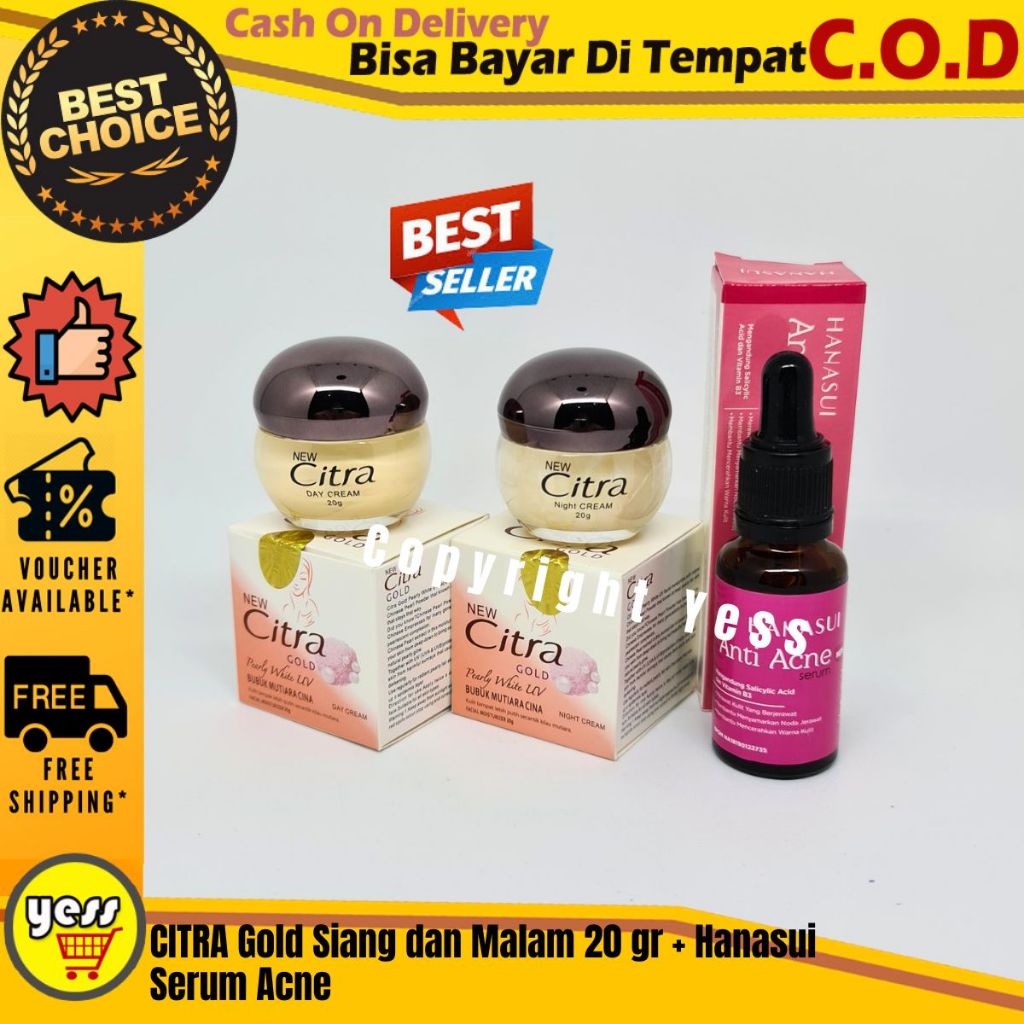 Paket 3in1 Citra Gold Siang dan Malam + Hanasui Serum Acne Cream Citra Gold Ori Citra Gold Asli Krim