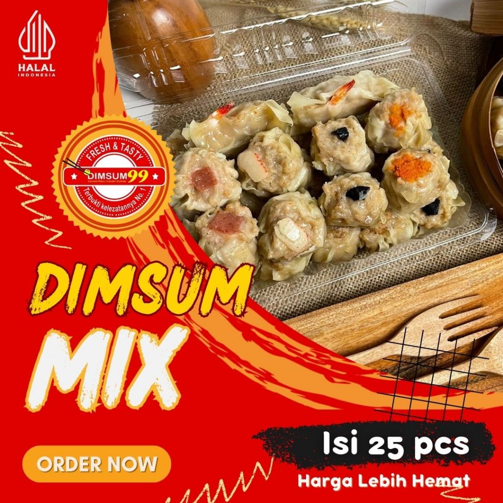 

Dimsum Ayam Premium isi 25 pcs Mix Toping Free Saos Merah & Lada Hitam Halal