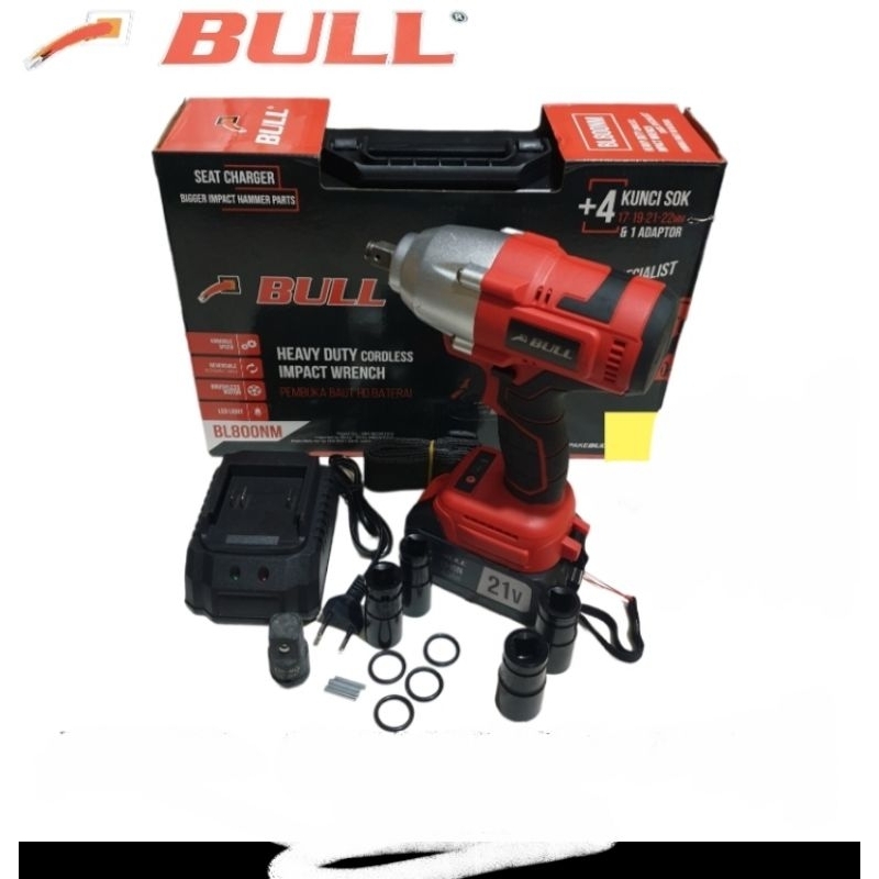 BL800NM MESIN BOR IMPACT WRENCH CORDLESS 21V BUKA BAUT BATERAI BULL BL 800NM