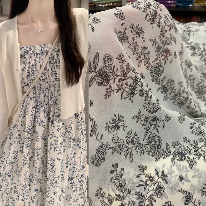 Bahan kain sifon ceruty motif print/ Bahan Kain dress korea sifon motif