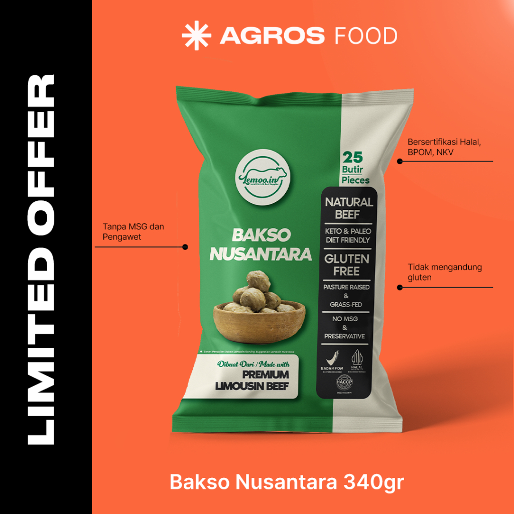 

Bakso Nusantara 340 gr | Non MSG Gluten Free - 1 Pack isi 25 pieces