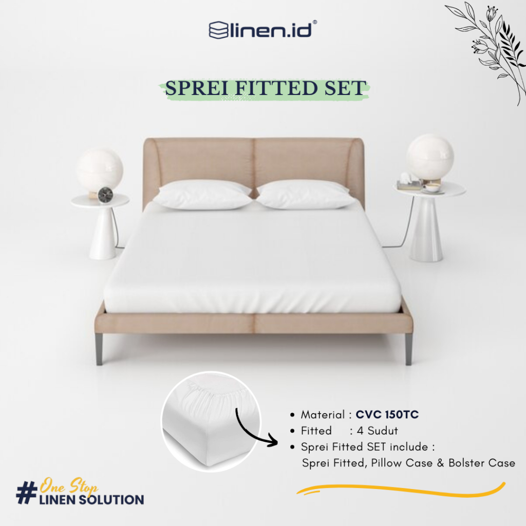 [Sprei Set] Fitted Sheet Putih Polos CVC 150TC Dengan Karet