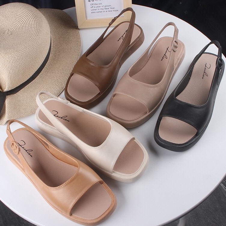 KODE P83J TG174 Sandal Slop Wanita Tapak Tebal Tali Belakang Kekinian