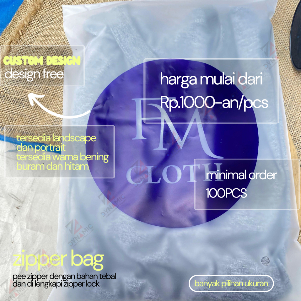 (100 pcs) ziper bag custom design/ zipper lock /packaging pakaian dan skincare / pee zipper sablon