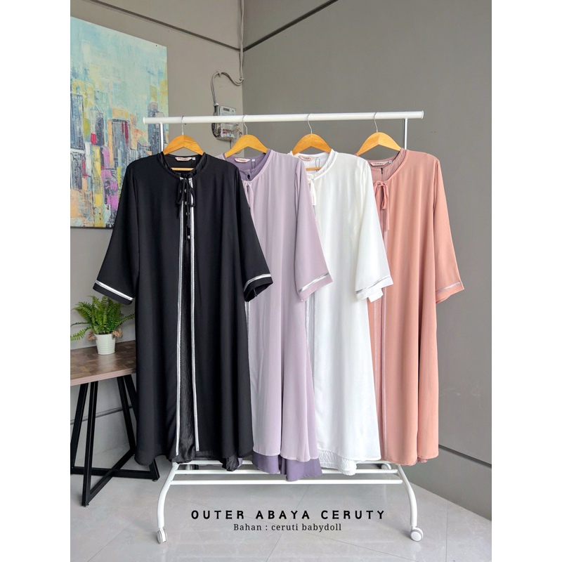 OUTER ABAYA CERUTI LIST (HANYA OUTER) RENDA LENGAN OUTER HITAM OUTER CERUTY BABYDOLL OUTER RENDA LUA