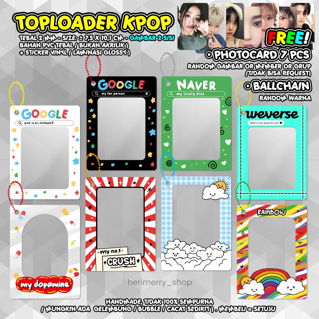 TopLoader Deco Photocard Holder Kpop PC POCAHOL CAHOL Handmade 2 Sisi Toplo Universal Poca Cahol