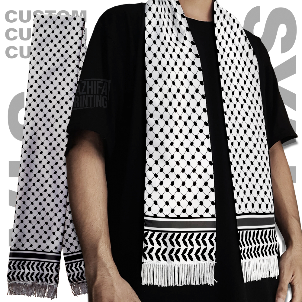 Dni Nazhifa Printing - Syal Batik Palestina, Jaring Putih, Scarf Leher Unisex, Pria Wanita