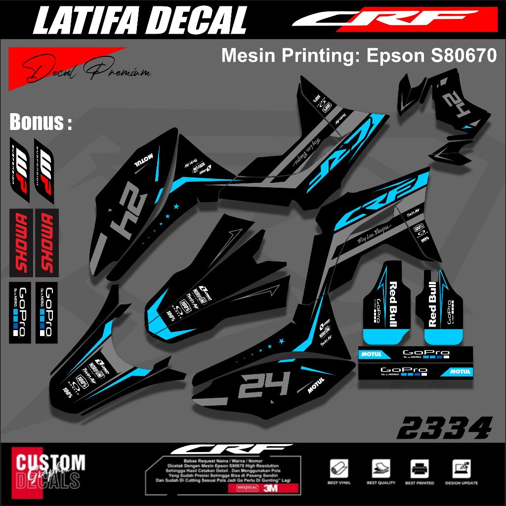 DECAL CRF 150 L FULL BODY HITAM - STICKER CRF HITAM FULL BODY