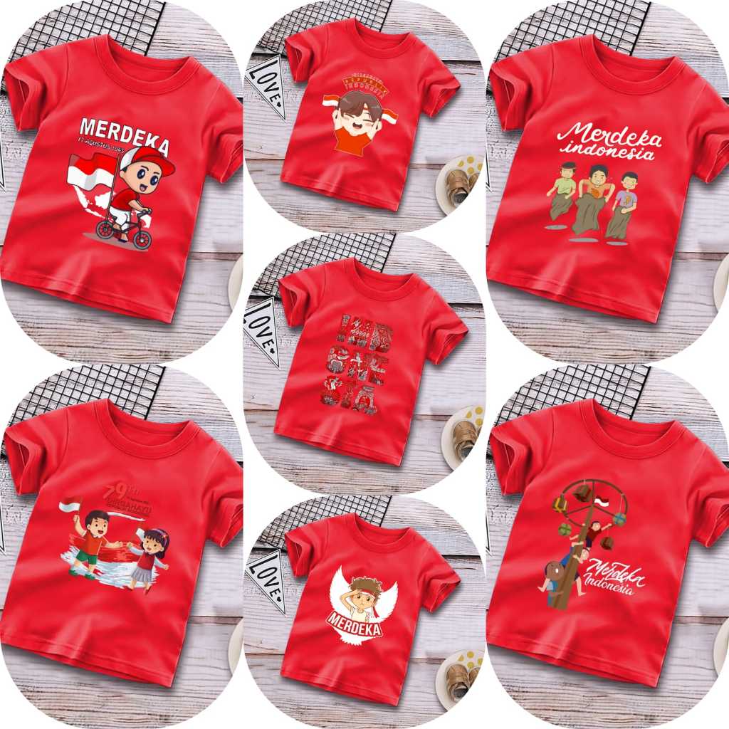 BAJU KAOS WARNA MERAH ANAK COWO MOTIF BALAP KARUNG KAOS ANAK WARNA MERAH GAMBAR 17 AGUSTUS INDONESIA