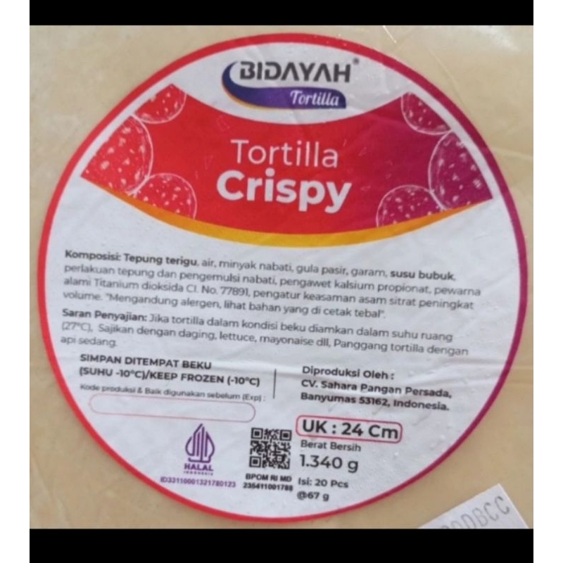 

Tortilla bidayah crispy ukuran 25 cm isi 20