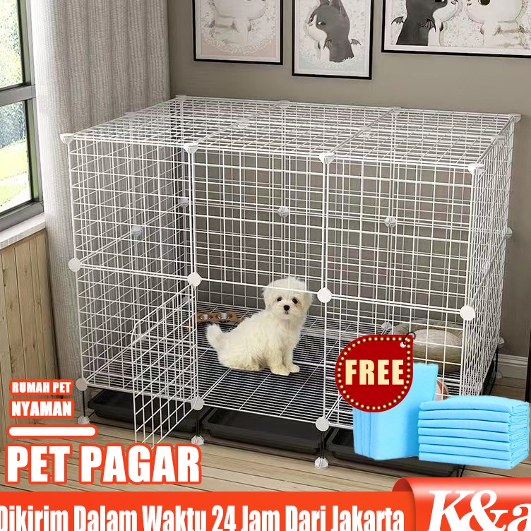 2Pcs DIY Putih Kandang Kucing Kandang Anjing Pagar Kucing Anjing Pet Cage Pagar Besi 1 Foto Asli Pem