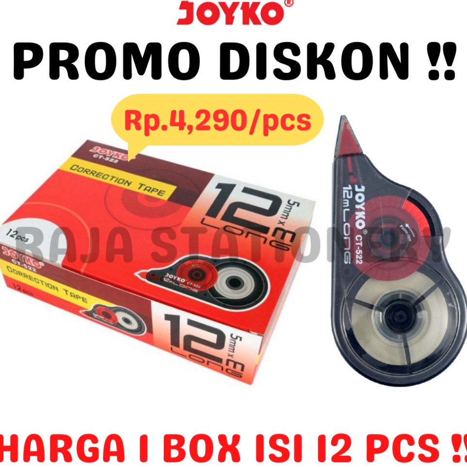 

Pesan cepat JOYKO CORRECTION TAPE 12M CT522 TIPEX KERTAS JOYKO TIPX TIP X CT522 1 BOX 12PCS