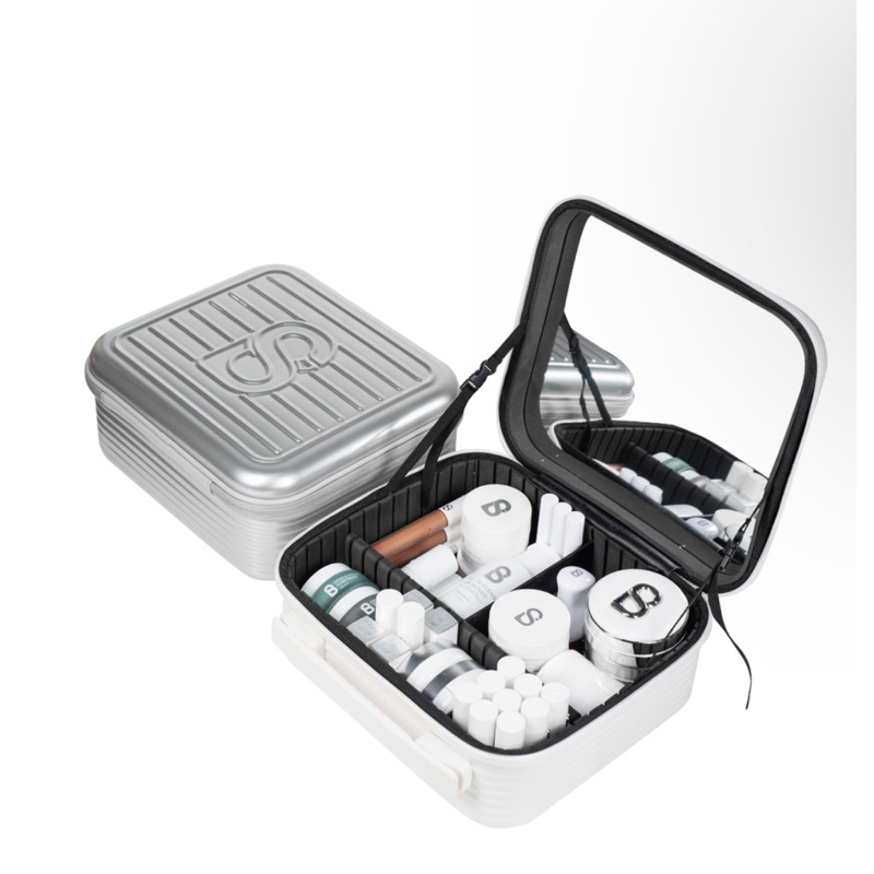 BUTTONSCARVES SMALL BEAUTY CASE POUCH MAKEUP SILVER WHITE BALIKPAPAN READY STOCK NEW BUKAN PRELOVED 