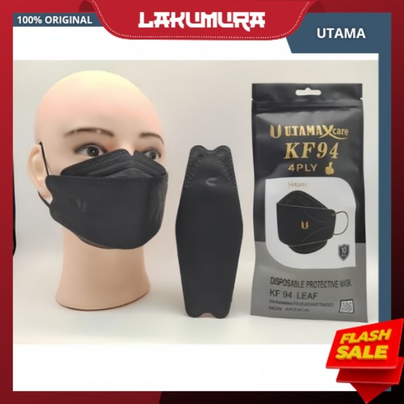 MASKER KF94 UTAMA HITAM 4 PLY ORIGINAL ISI 10 PCS