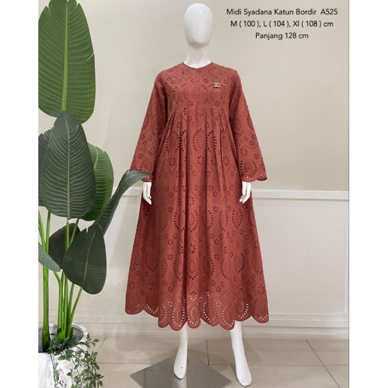 Midi Dress Katun Bordir Bolong Import Full Furing Hero | Midi Dress Katbol Premium Busui Friendly
