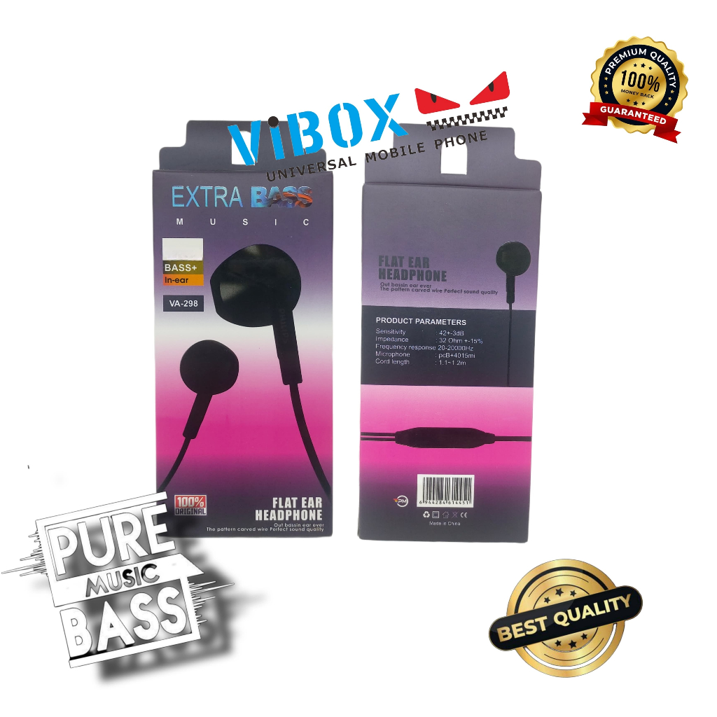 Headset Philips VA298 ExtraBass Earphone Philips VA-298 Music Pure Bass With Mic jack 3.5mm Universa