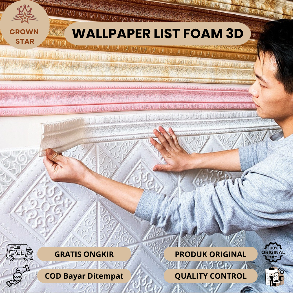Crown Star - Wall Border 3D Foam Stiker List Border Wallpaper Dinding 2.3m x 8 cm Dekorasi Estetik