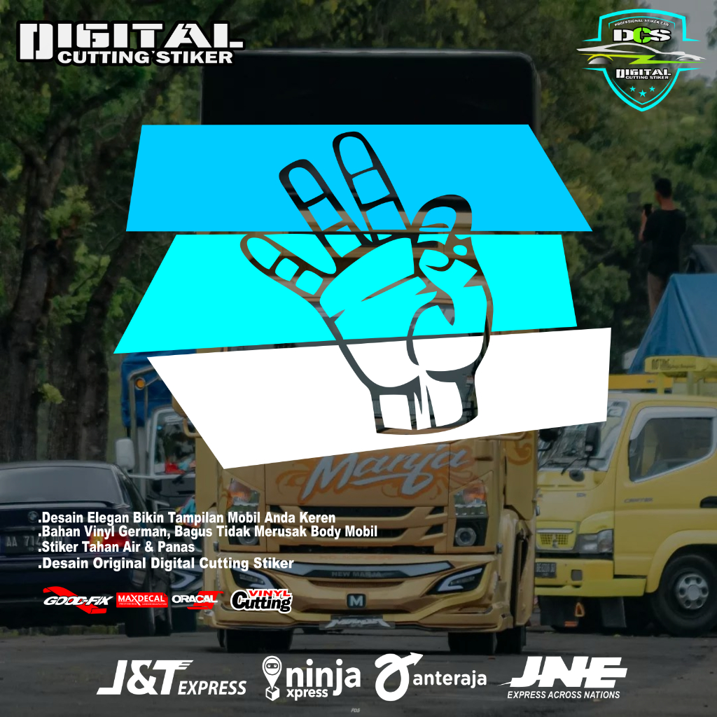Stiker gambar tangan oke kaca mobil pickup truk sticker truk