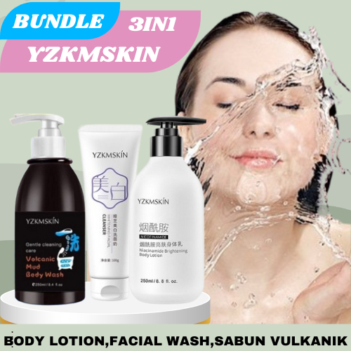 TERMURAH 3IN1 YZKMSKIN Paket Sabun Mandi & Body Lotion, Whitening Facial Cleanser